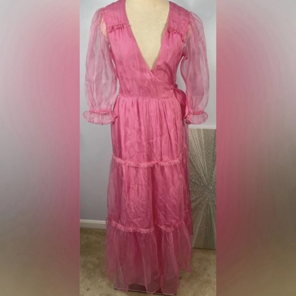 Loveshackfancy Stormi Wrap Maxi Dress Barbie Pink Silk Size Petite / XS - Picture 3 of 3